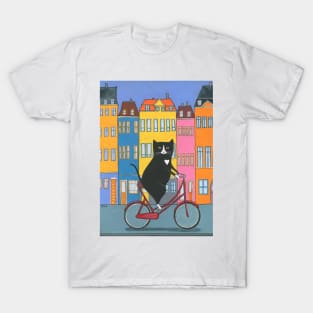 Tuxedo Cat Copenhagen Bicycle Ride T-Shirt